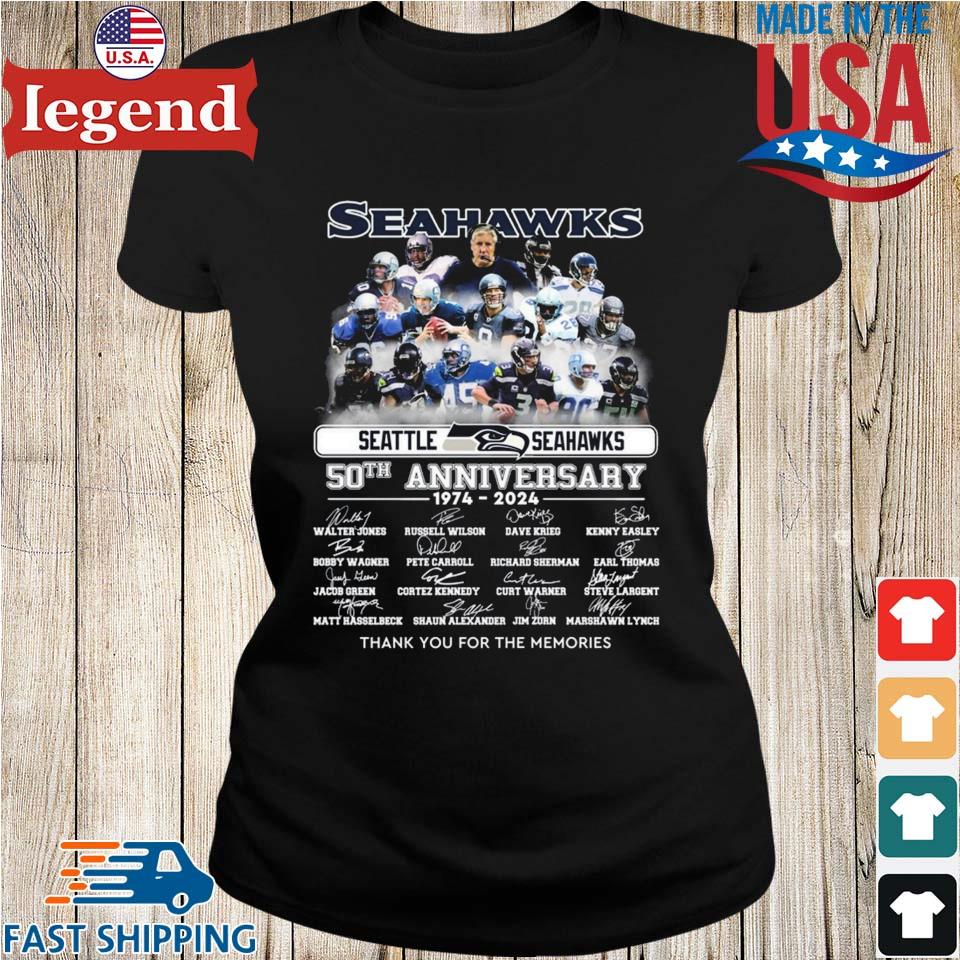 Seattle Seahawks 50th anniversary 1974 2024 thank you for the memories  signatures shirt, hoodie, sweater, long sleeve and tank top