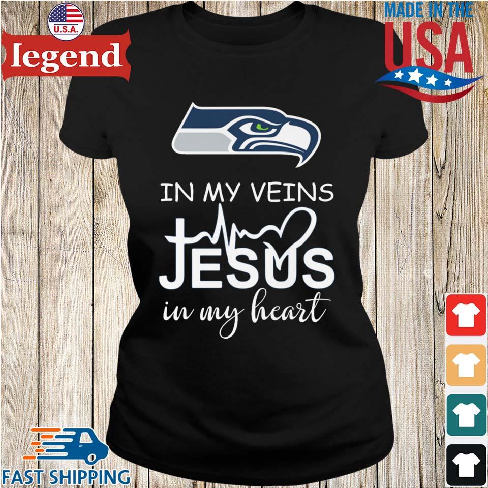 Seattle Seahawks Logo 2023 In My Veins Jesus In My Heart T-shirt,Sweater,  Hoodie, And Long Sleeved, Ladies, Tank Top