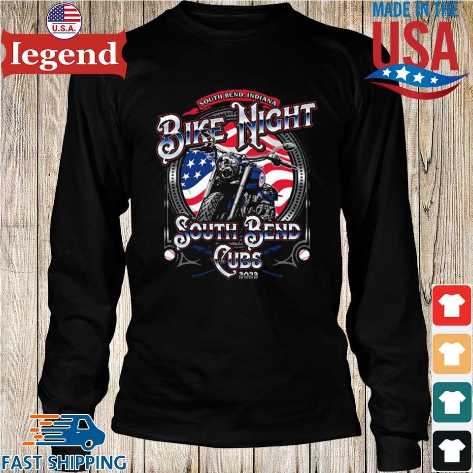 South Bend Cubs Bike Night 2023 American Flag And Motorbike  T-shirt,Sweater, Hoodie, And Long Sleeved, Ladies, Tank Top