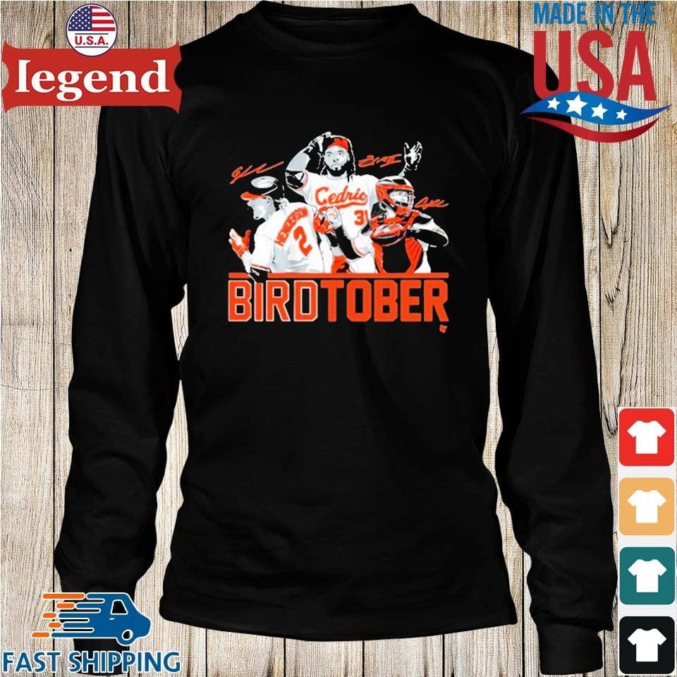 Adley Rutschman, Gunnar Henderson, And Cedric Mullins Birdtober Signatures  T-shirt,Sweater, Hoodie, And Long Sleeved, Ladies, Tank Top