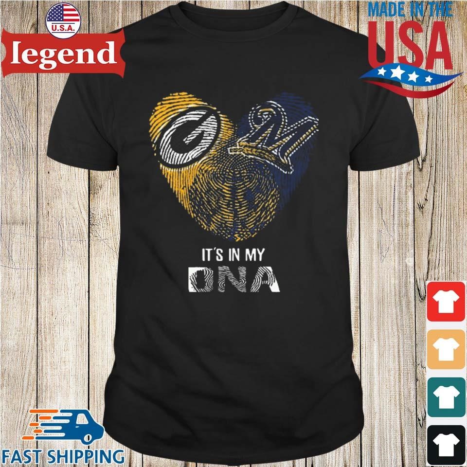 Green Bay Packers And Milwaukee Brewers Heart It's In My Dna 2023 T Shirt