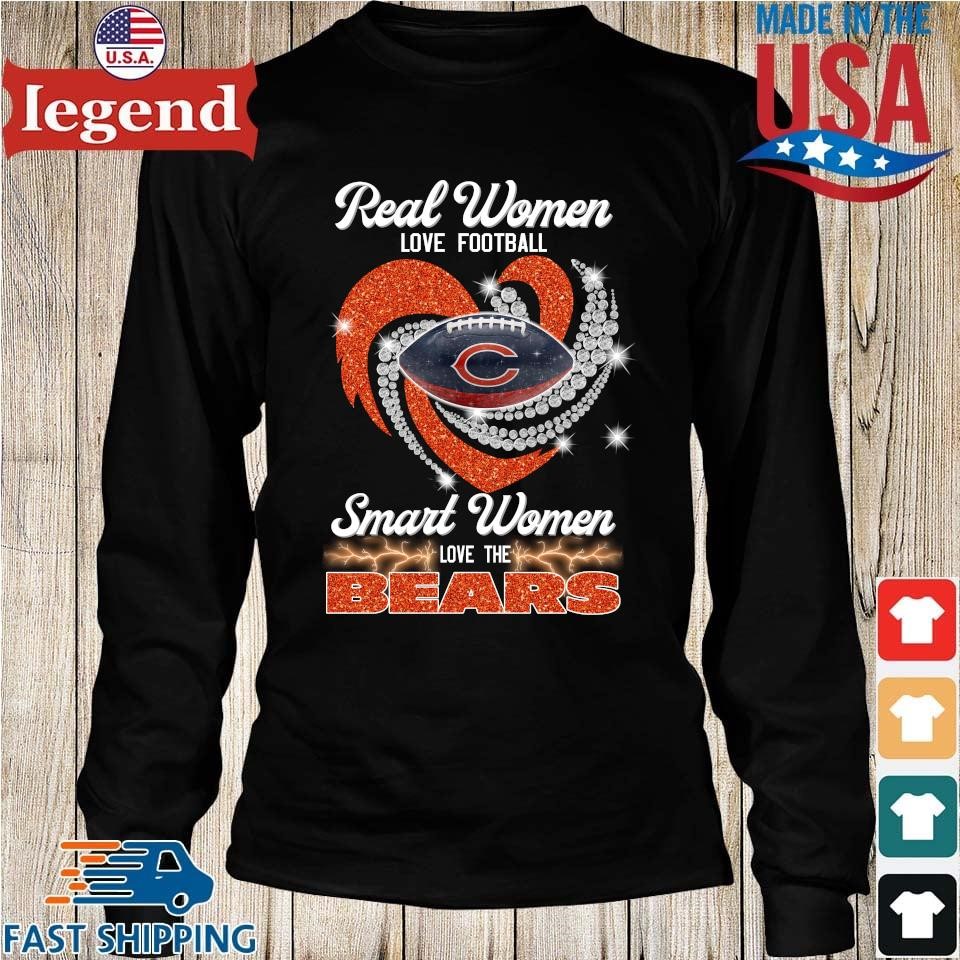 Original Real Women Love Football Smart Women Love The Chicago Bears  Diamond Heart T-shirt,Sweater, Hoodie, And Long Sleeved, Ladies, Tank Top