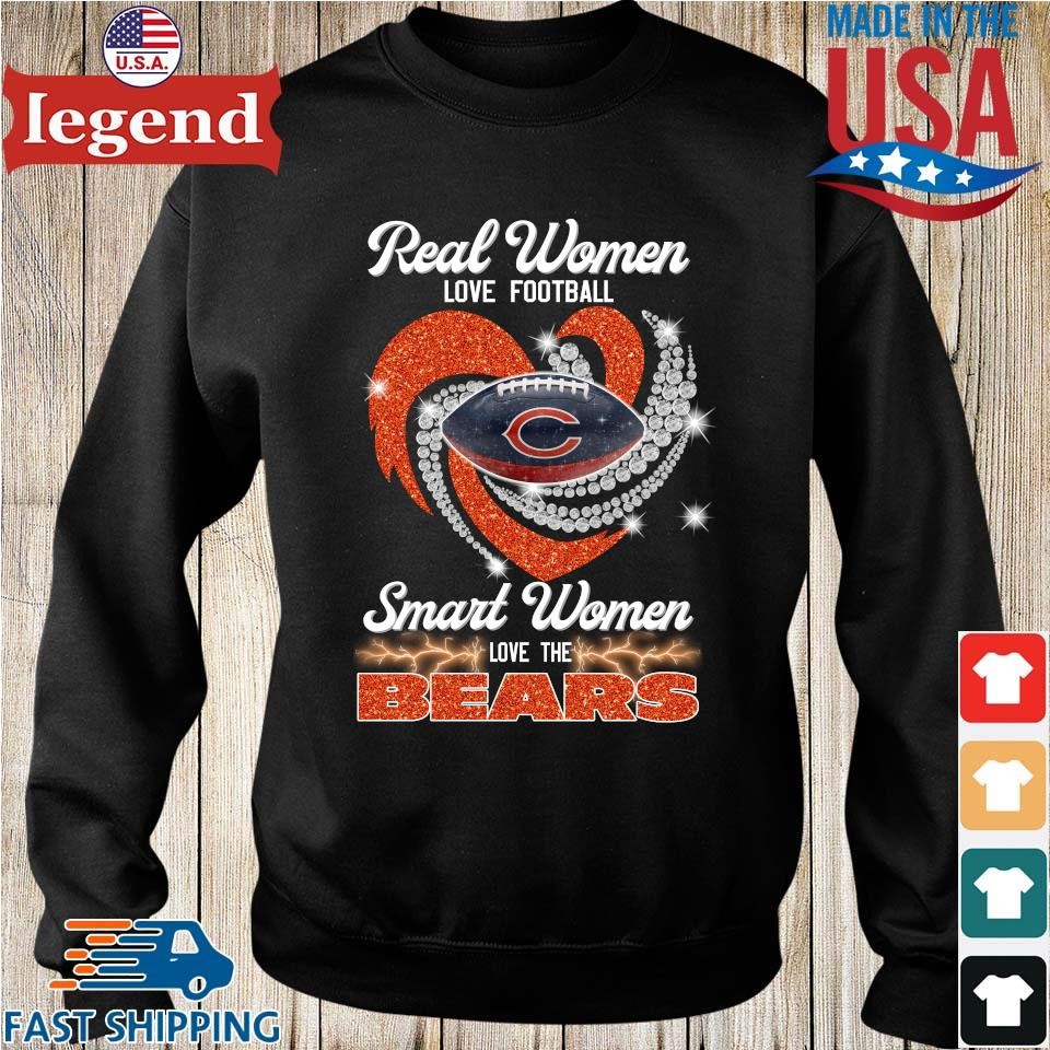 Original Real Women Love Football Smart Women Love The Chicago Bears  Diamond Heart T-shirt,Sweater, Hoodie, And Long Sleeved, Ladies, Tank Top