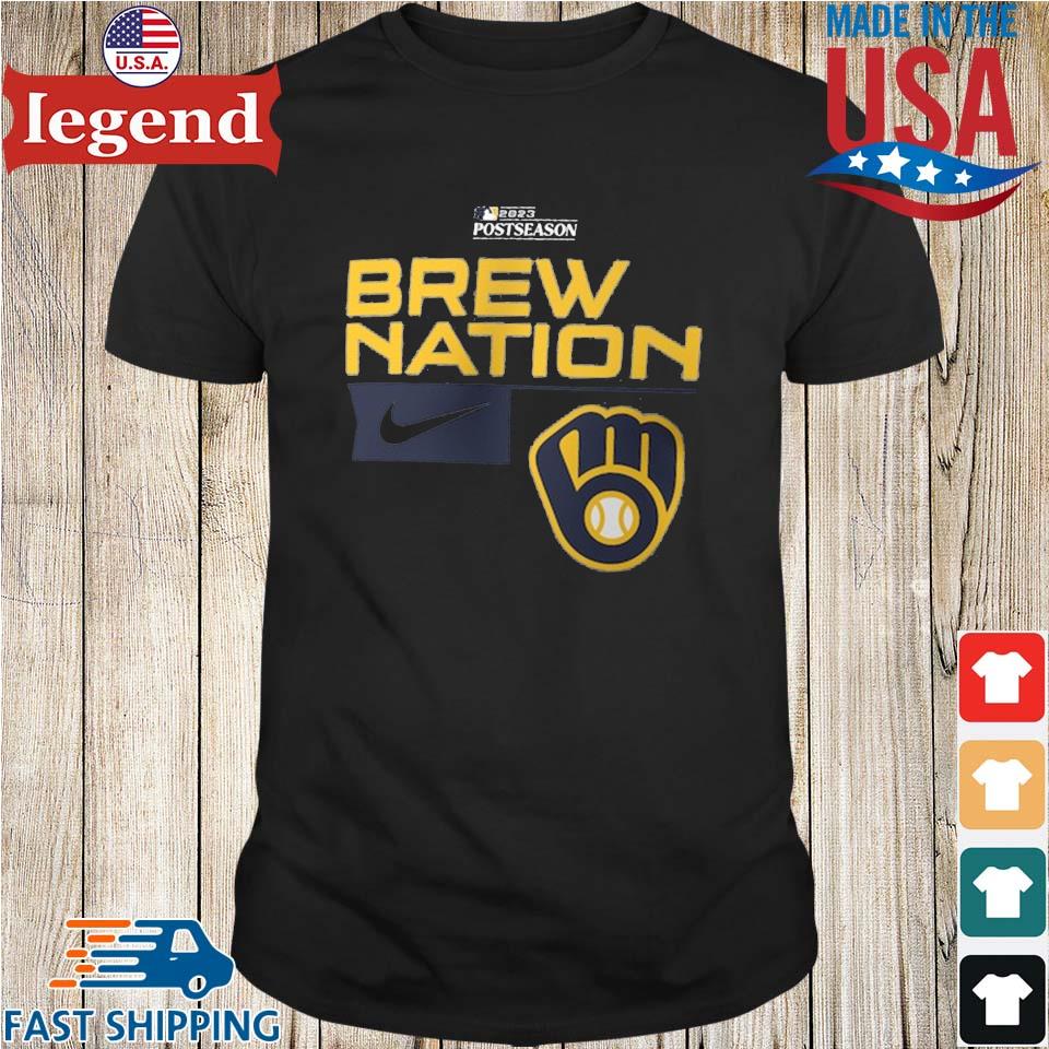 Brew nation Milwaukee Brewers Nike 2023 Postseason legend performance shirt  - Limotees