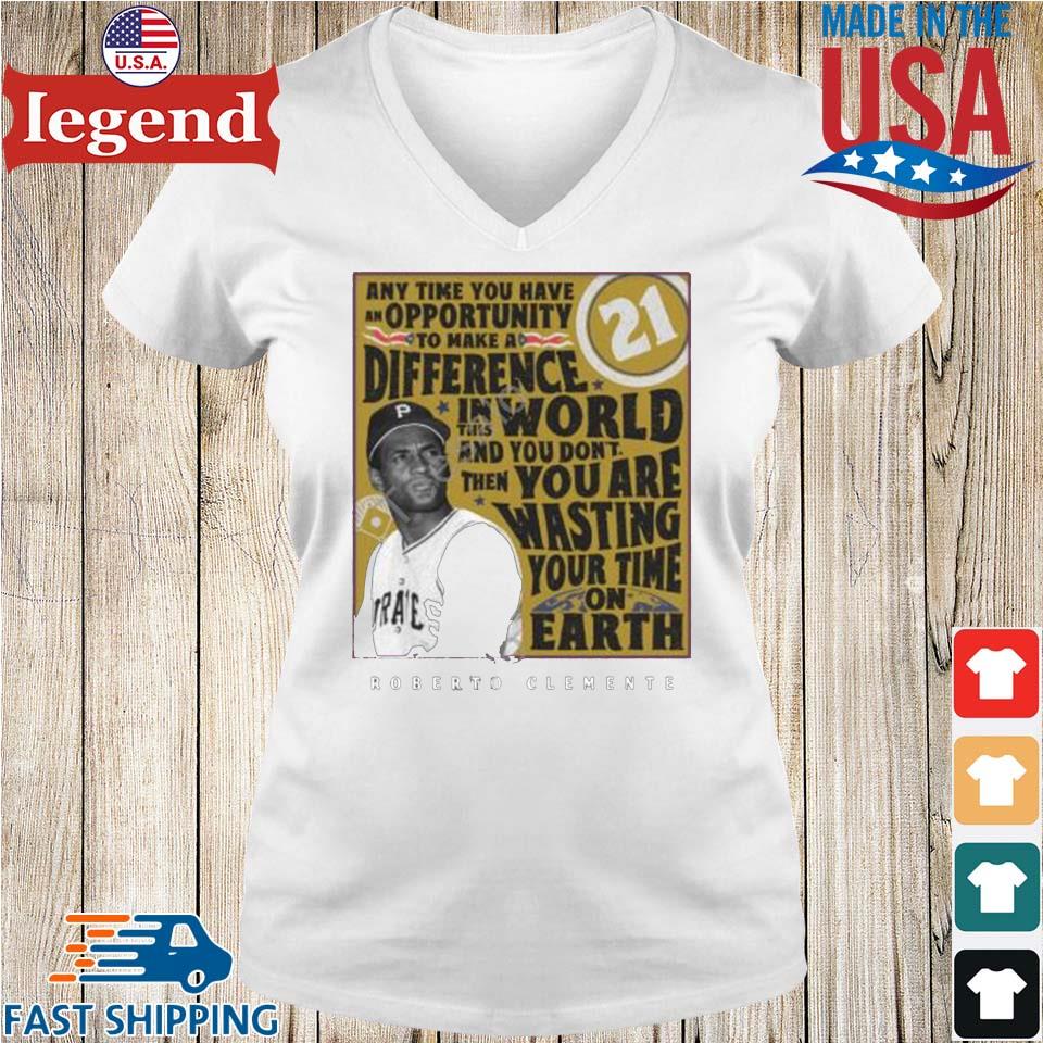 Unique Stylistic Tee Roberto Clemente T-Shirt, Retire 21 Shirt White S