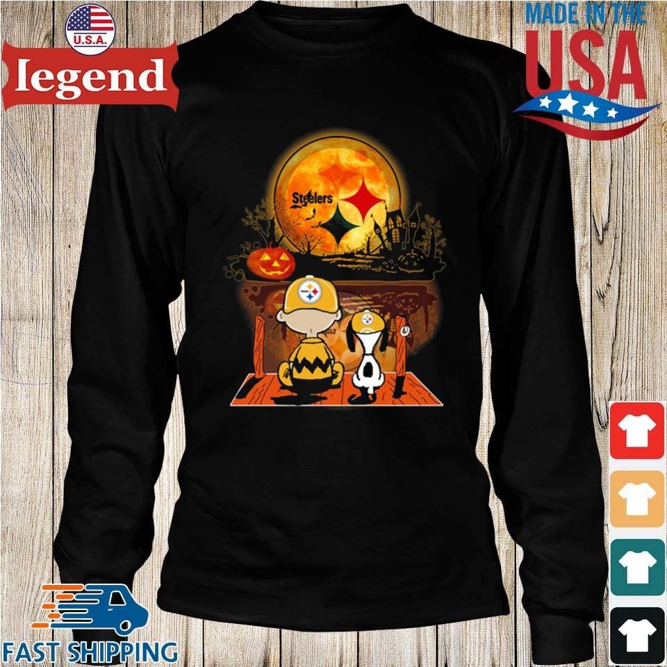 Charlie Brown And Snoopy Dog Watching City Pittsburgh Steelers T