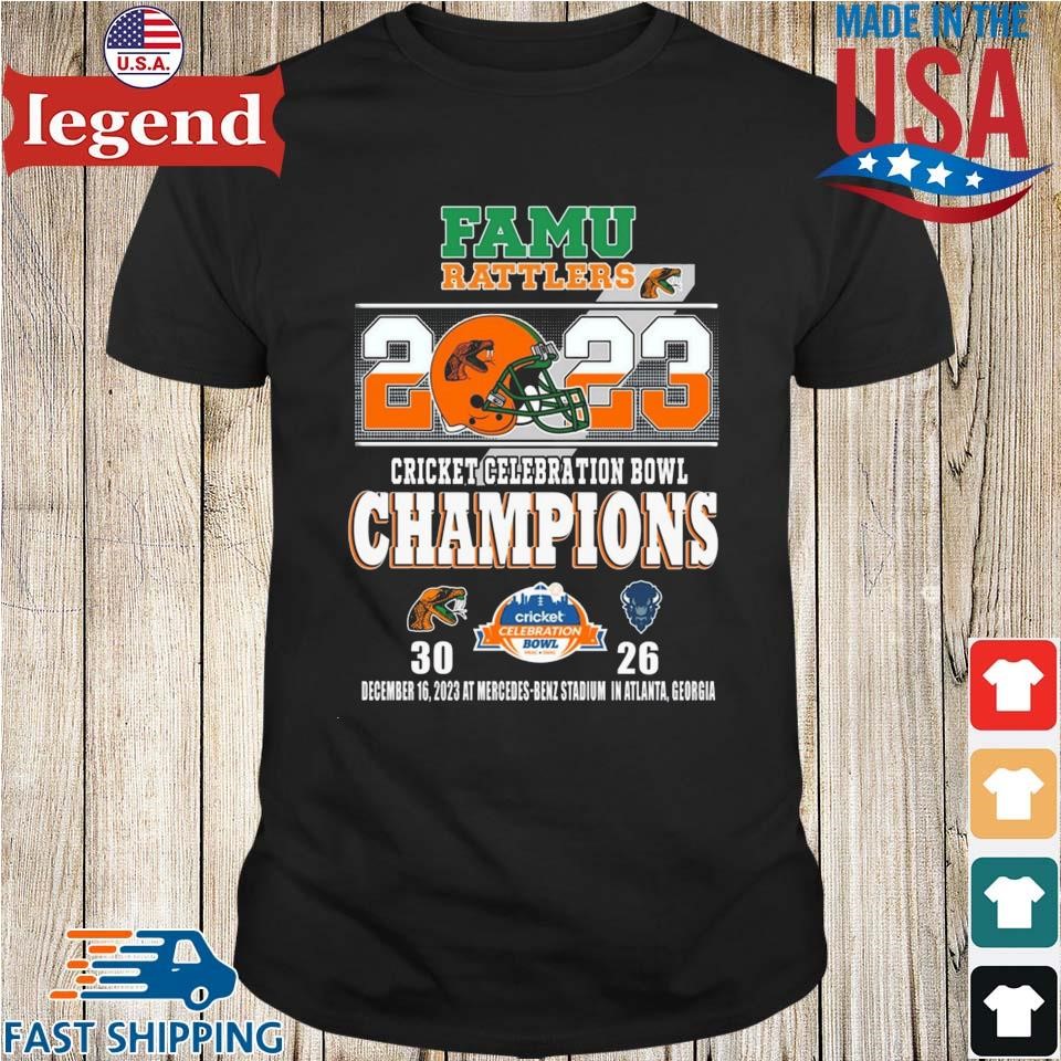 Famu Rattlers 2023 Cricket Celebration Bowl Champions Florida A&m 30 – 26 Howard Bison December 16, 2023 At Mercedes-benz Stadium In Atlanta, Georgia T-shirt