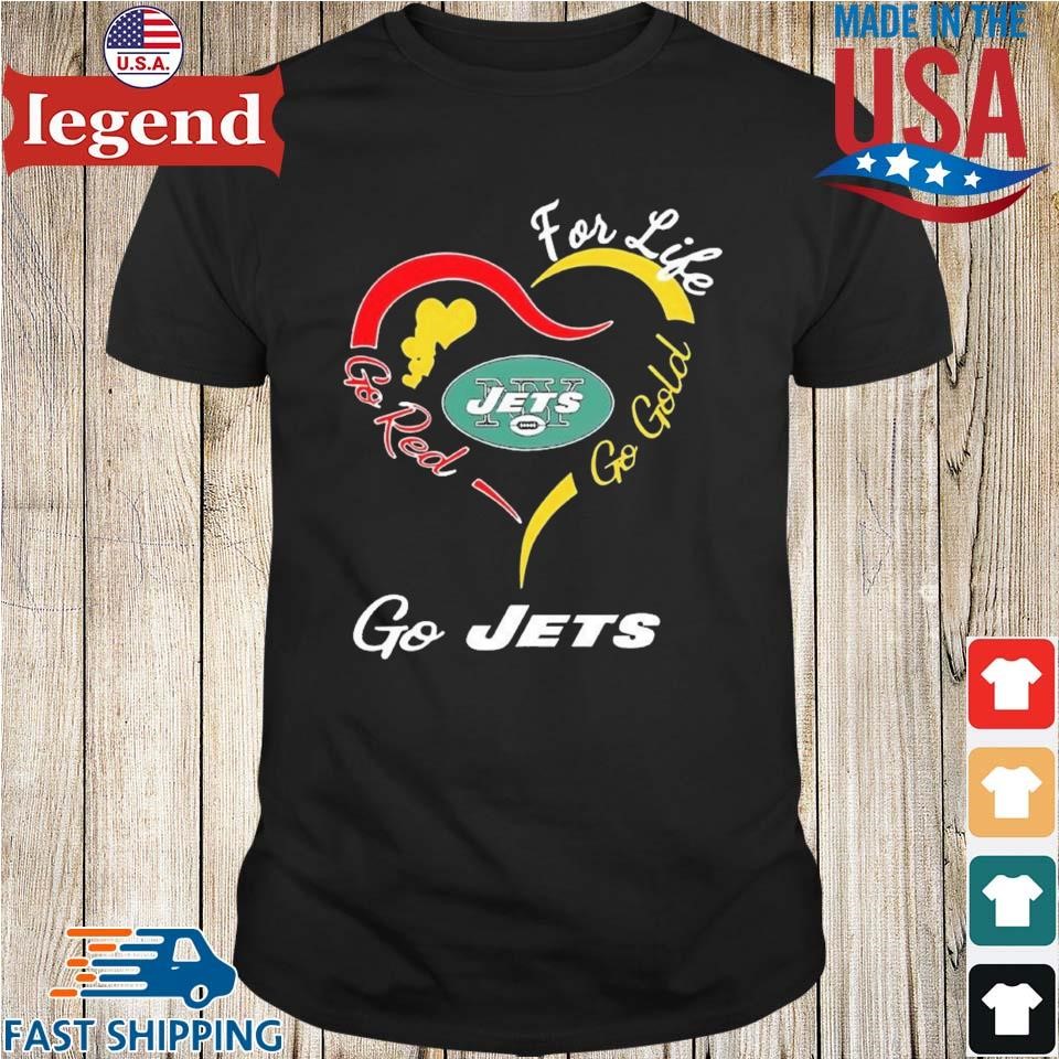 New York Jets For Life Go Red Go Gold Go Eagles Heart Logo T-shirt