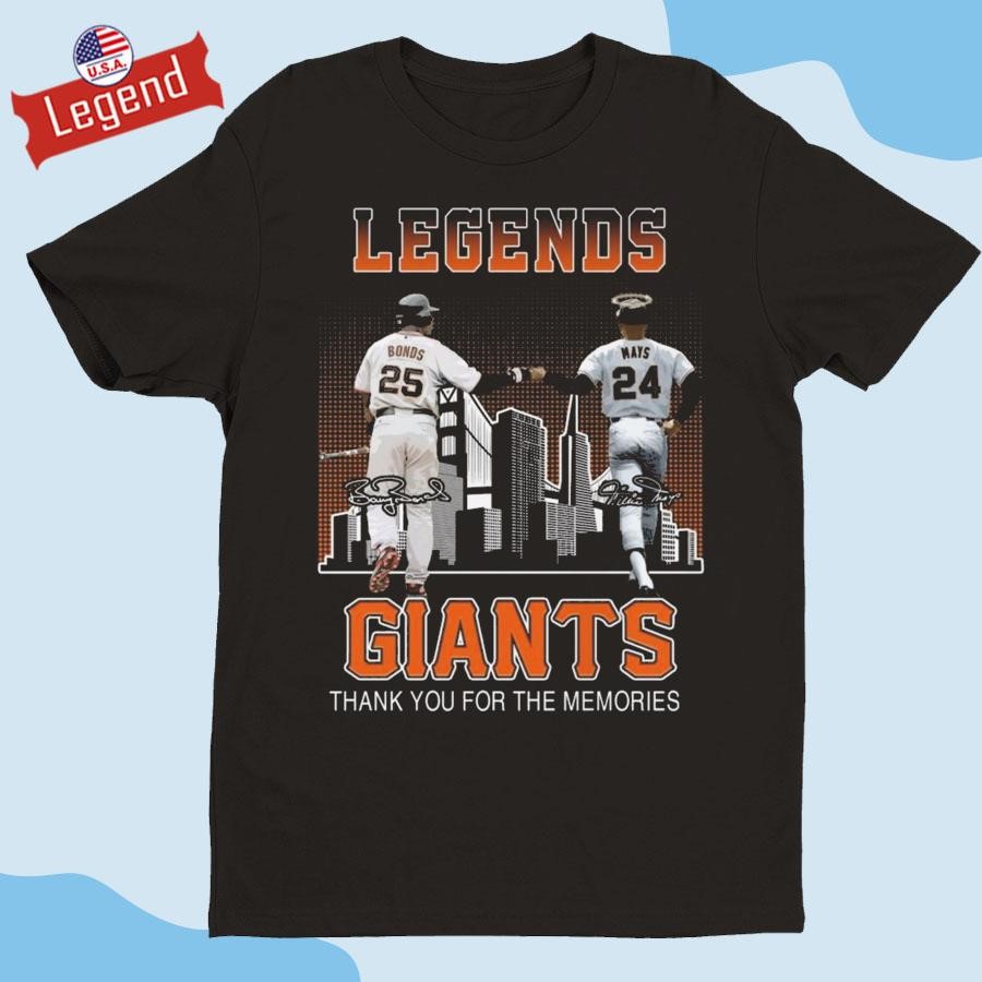 Original Legends Bonds And Mays Giants Thank You For The Memories Signatures Shirt