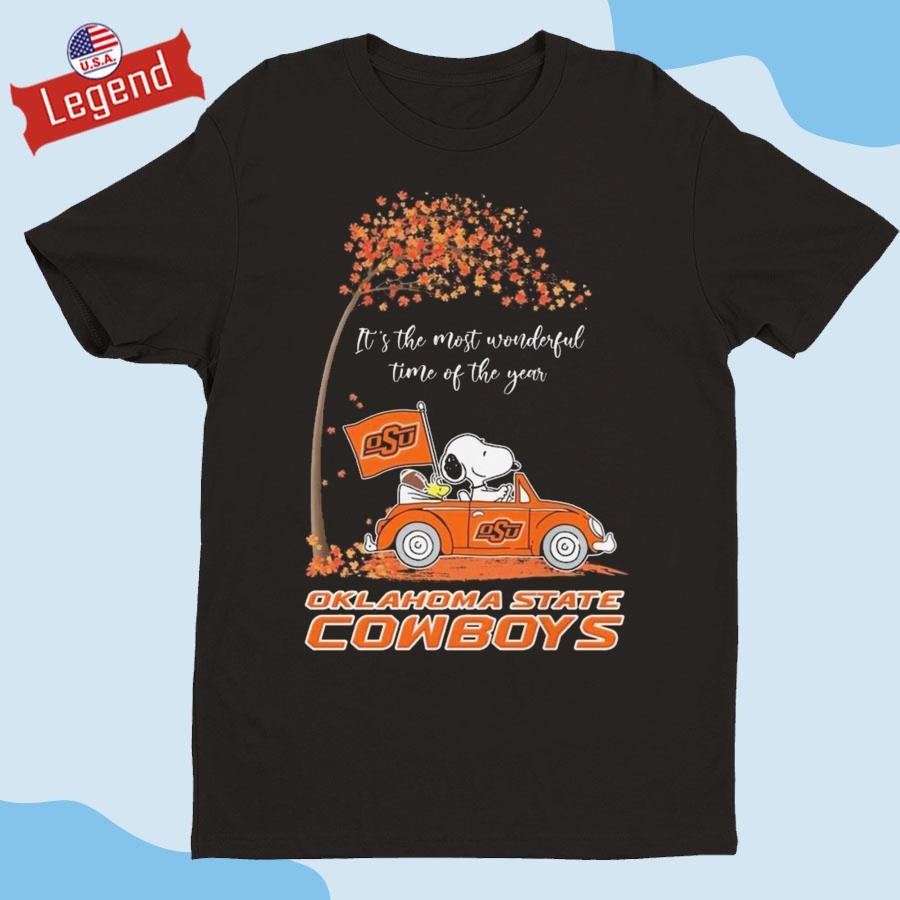 Oklahoma State Cowboys Fall Is The Most Beautiful Time For Snoopy Driving T-shirt