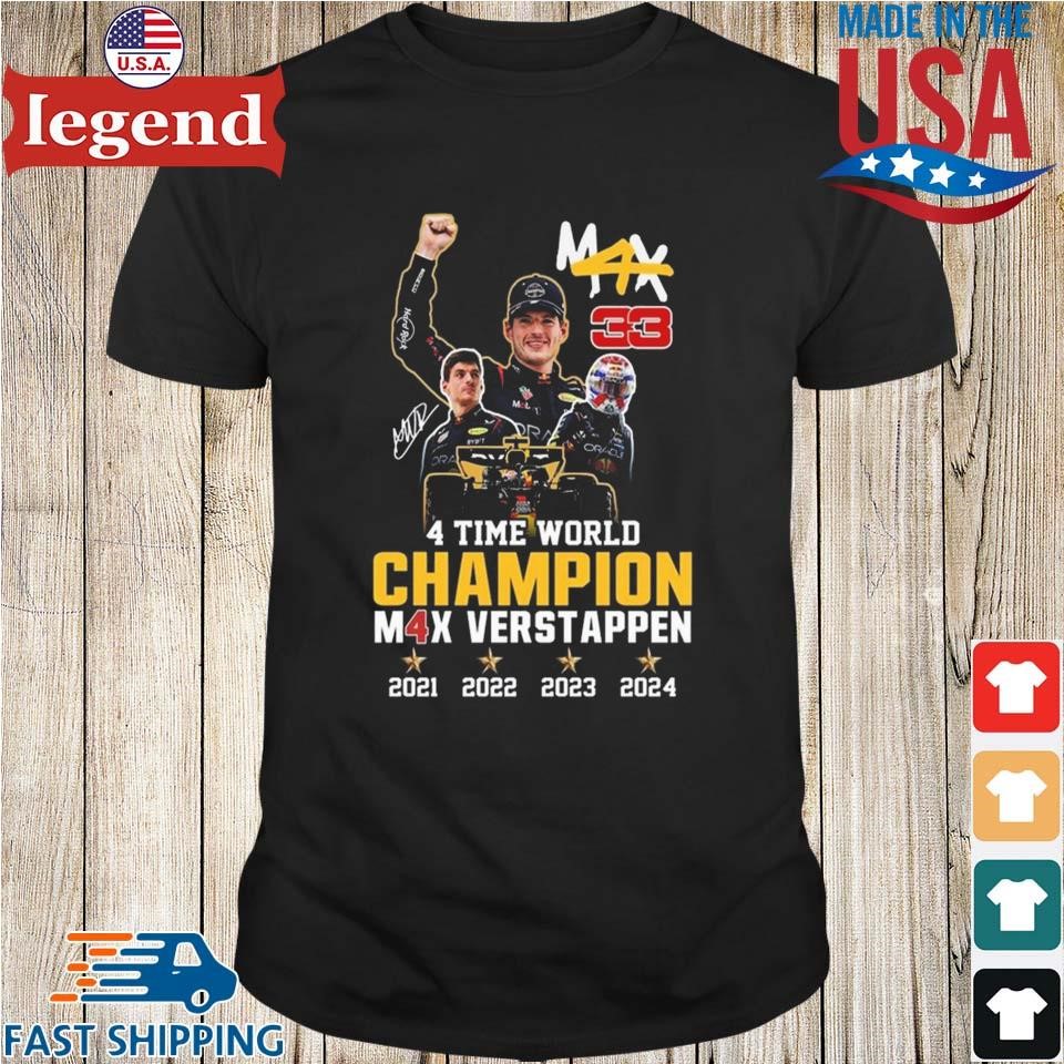 4 Time World Champion 2024 Max Verstappen Car Number 33 Signature Shirt