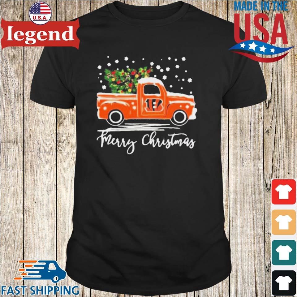 Cincinnati Bengals Logo Truck And Tree Merry Christmas Shirt