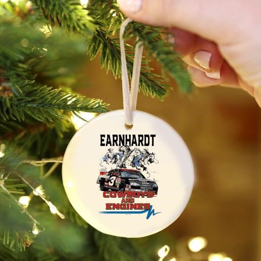 Dale Earnhardt Checkered Flag Sports White Cowboys & Engines Ornament