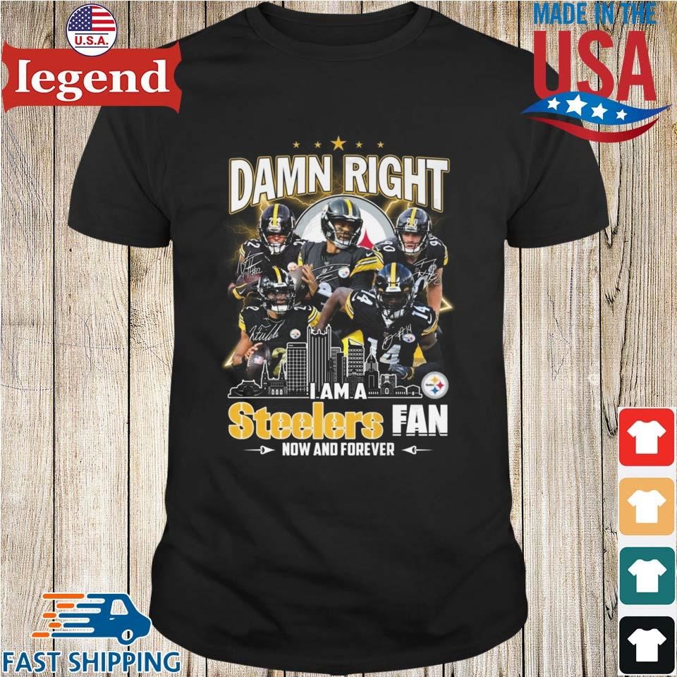 Damn Right I Am A Pittsburgh Steelers Fan Now And Forever Signatures 2024 Shirt