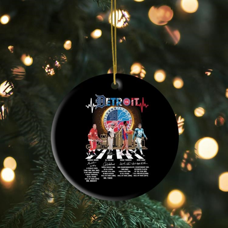 Detroit Lions x Detroit Tigers x Detroit Red Wings x Detroit Pistons Walking Signatures Ornament