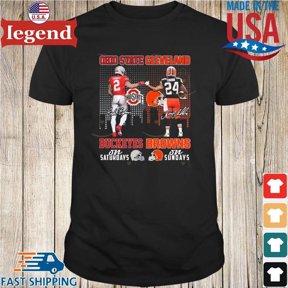 Emeka Egbuka Ohio State Buckeyes On Saturdays x Nick Chubb Cleveland Browns On Sundays Signatures 2024 Shirt