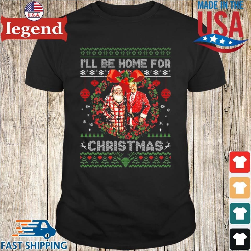 Funny Humorous Trump And Santa I'll Be Home For Christmas Ugly 2024 Sweater