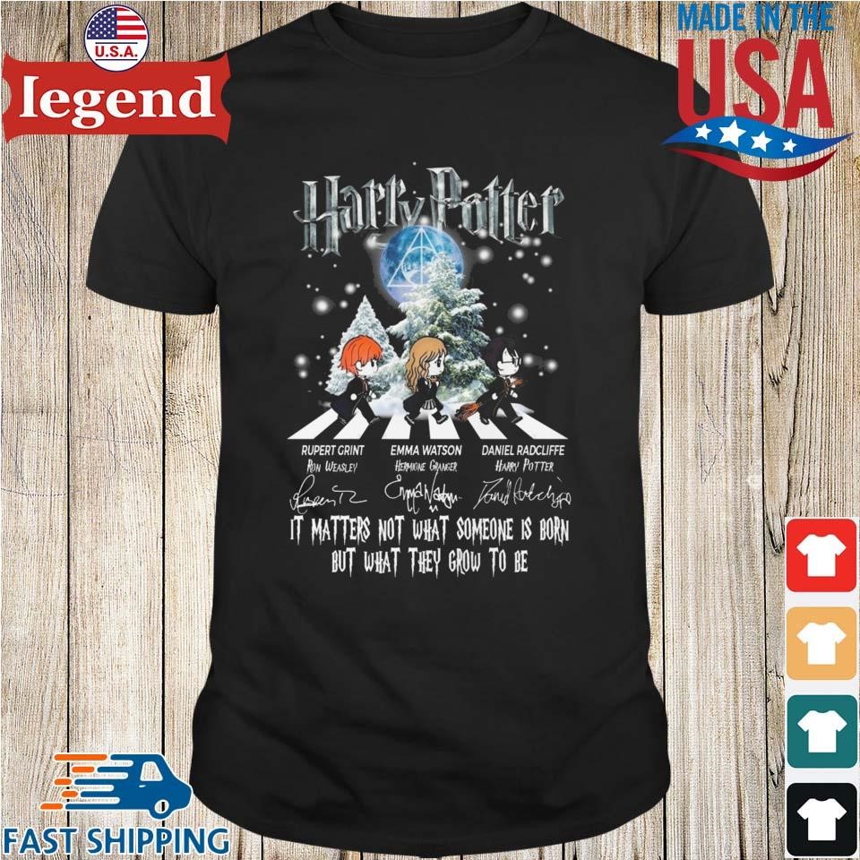 Harry Potter It Matters Not What Someone Is Born, But What They Grow To Be Signatures Merry Christmas Shirt