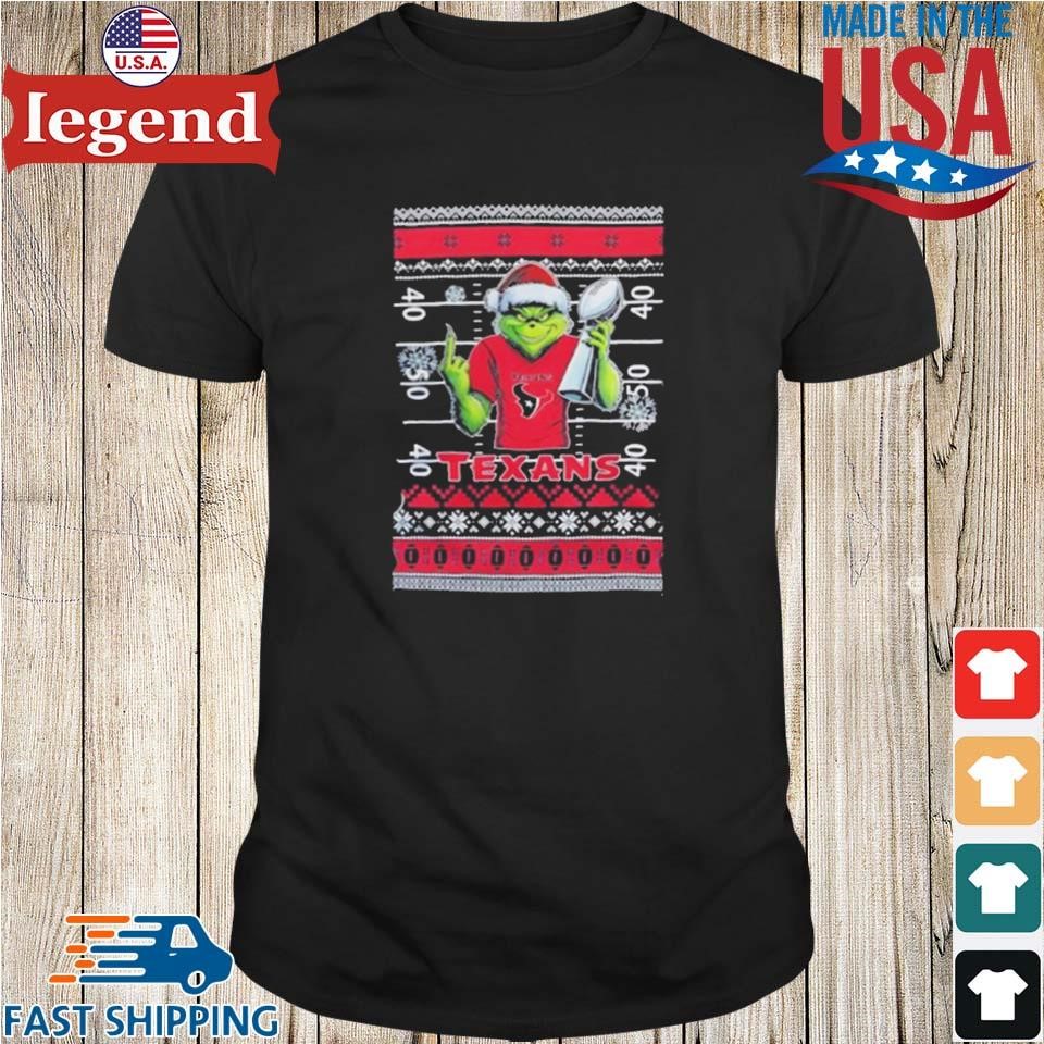 Houston Texans X Grinch Christmas With Super Bowl Trophy Ugly Christmas Shirt