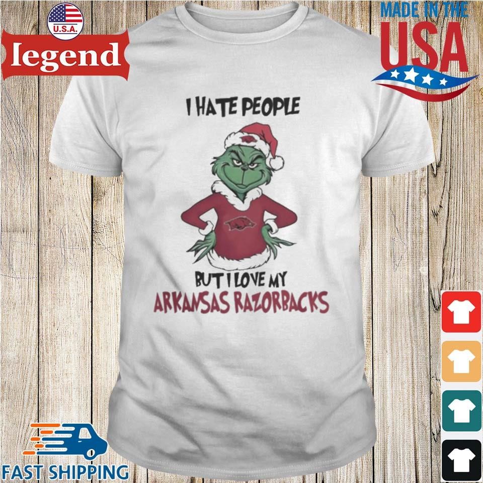 I Hate People But I Love My Arkansas Razorbacks Grinch Merry Christmas Shirt