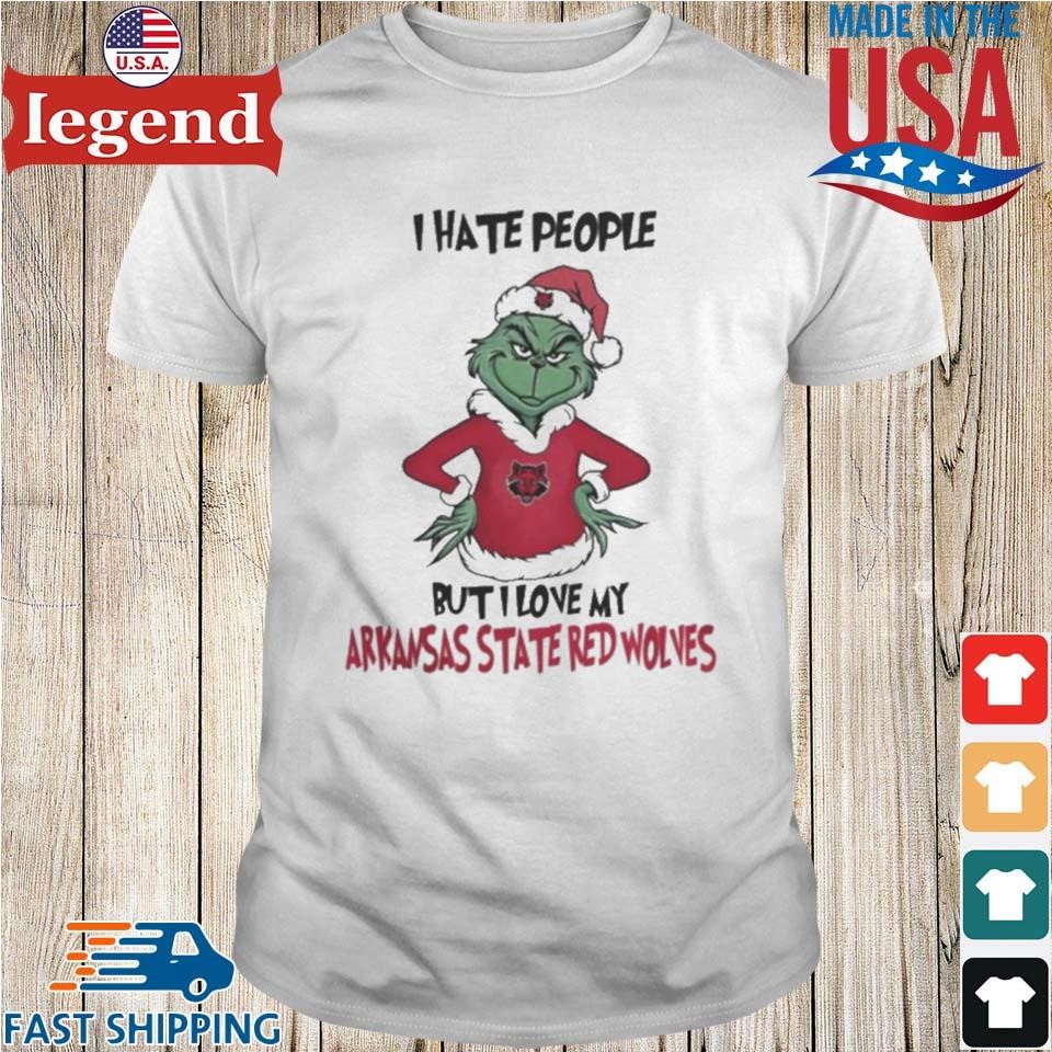 I Hate People But I Love My Arkansas State Red Wolves Grinch Merry Christmas Shirt