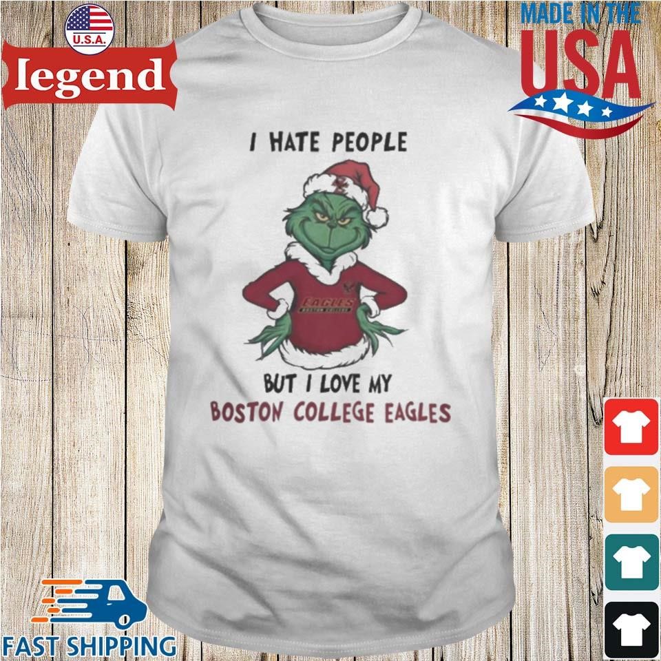 I Hate People But I Love My Boston College Eagles Grinch Merry Christmas Shirt