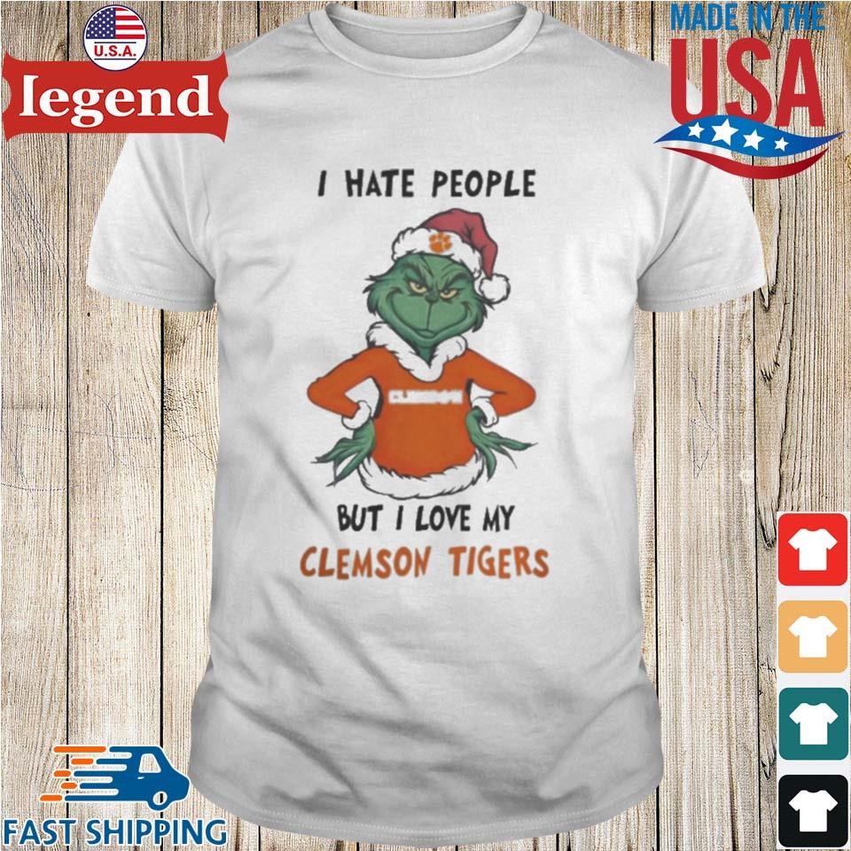 I Hate People But I Love My Clemson Tigers Grinch Merry Christmas Shirt