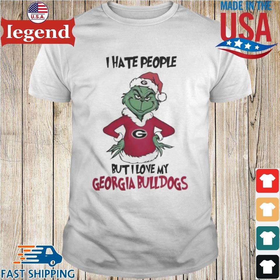 I Hate People But I Love My Georgia Bulldogs Grinch Merry Christmas Shirt