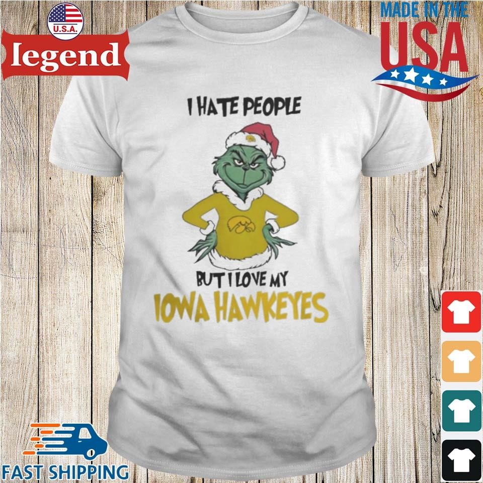 I Hate People But I Love My Iowa Hawkeyes Grinch Merry Christmas Shirt