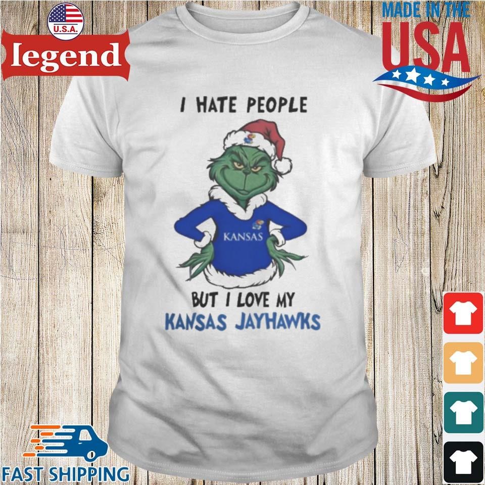 I Hate People But I Love My Kansas Jayhawks Grinch Merry Christmas Shirt