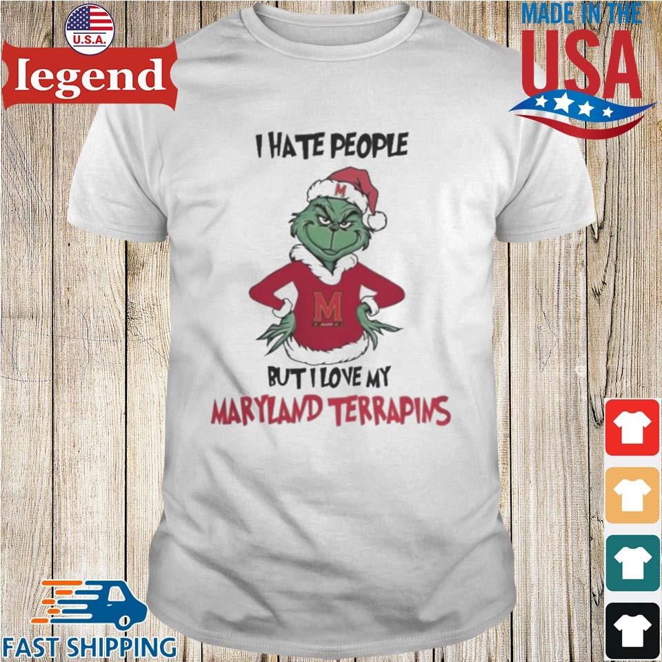 I Hate People But I Love My Maryland Terrapins Grinch Merry Christmas Shirt