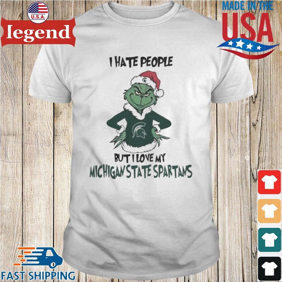 I Hate People But I Love My Michigan State Spartans Grinch Merry Christmas Shirt