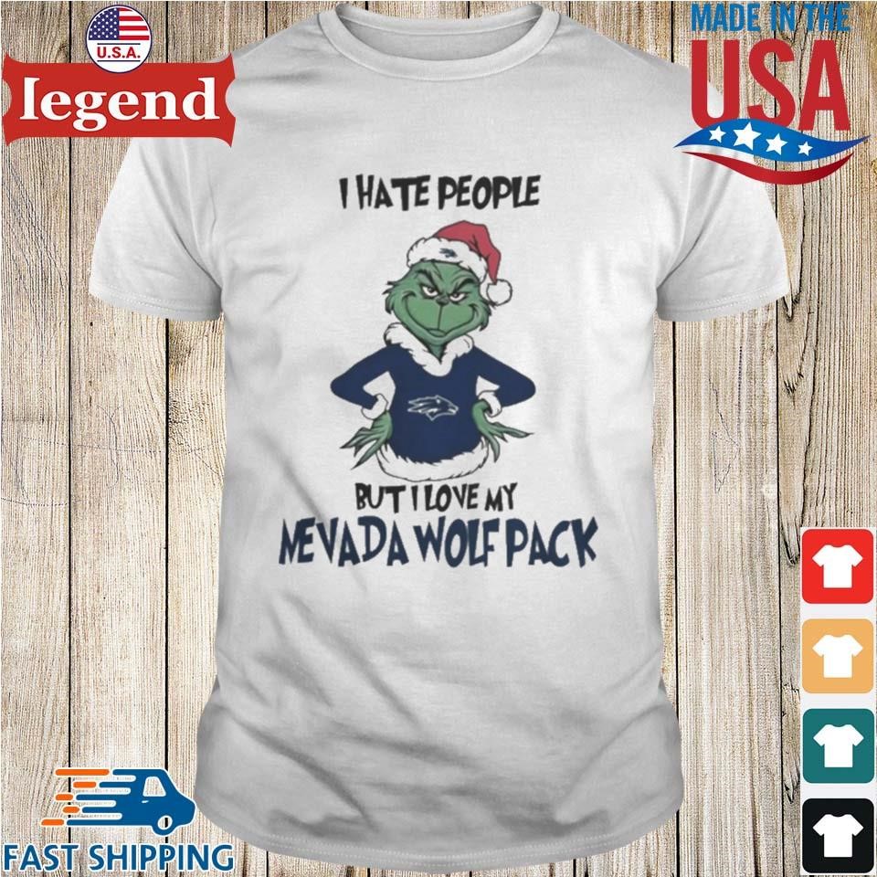 I Hate People But I Love My Nevada Wolf Pack Grinch Merry Christmas Shirt