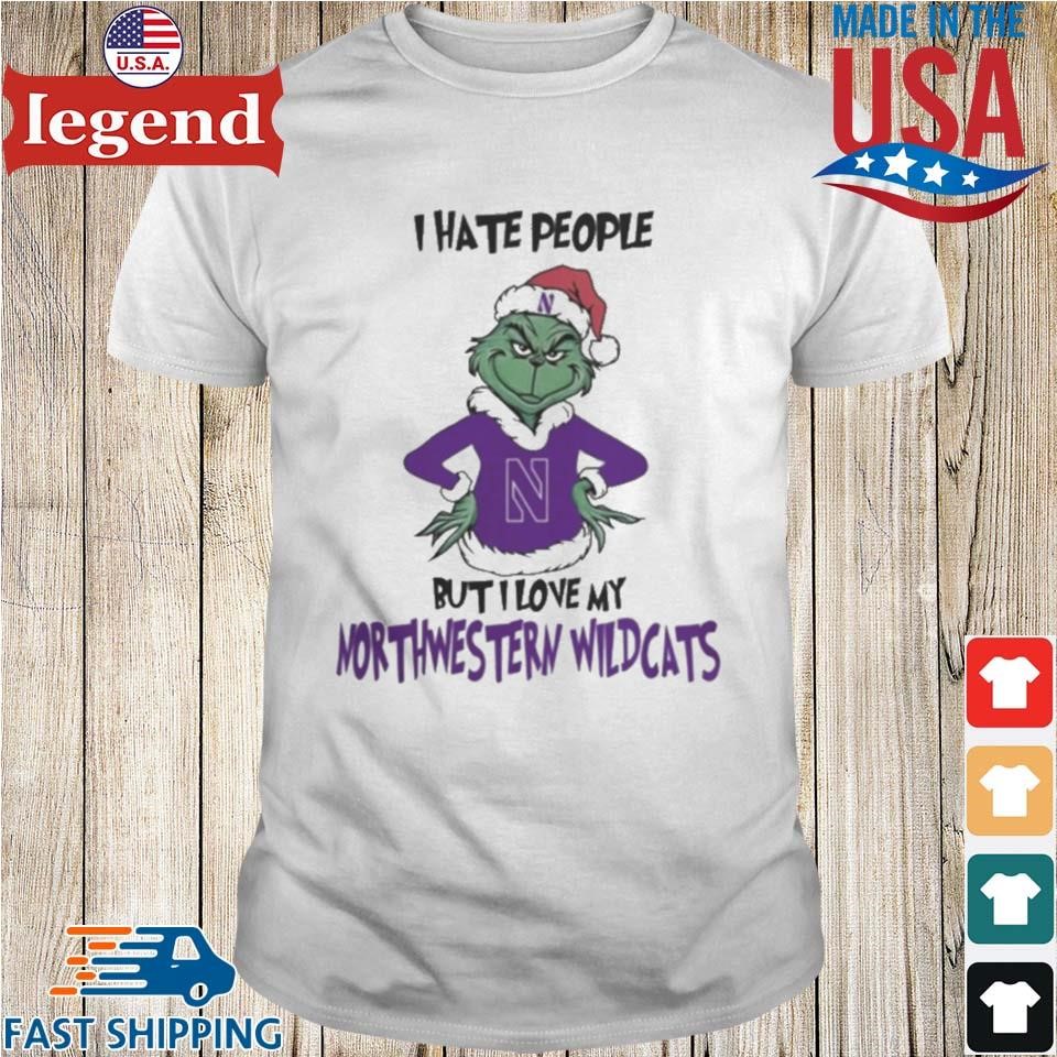 I Hate People But I Love My Northwestern Wildcats Grinch Merry Christmas Shirt