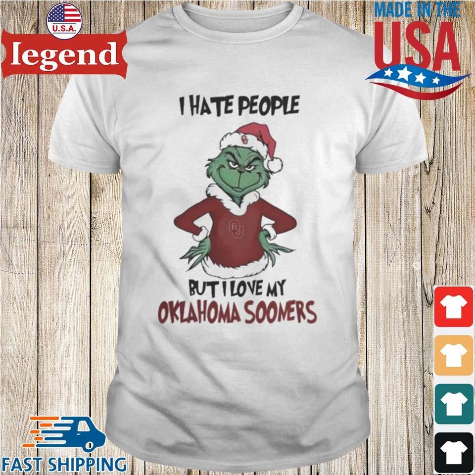 I Hate People But I Love My Oklahoma Sooners Grinch Merry Christmas Shirt