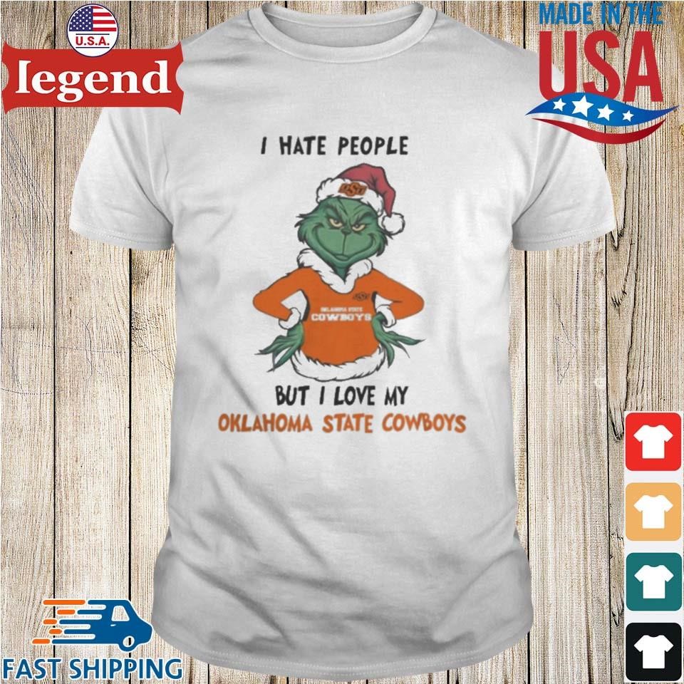 I Hate People But I Love My Oklahoma State Cowboys Grinch Merry Christmas Shirt