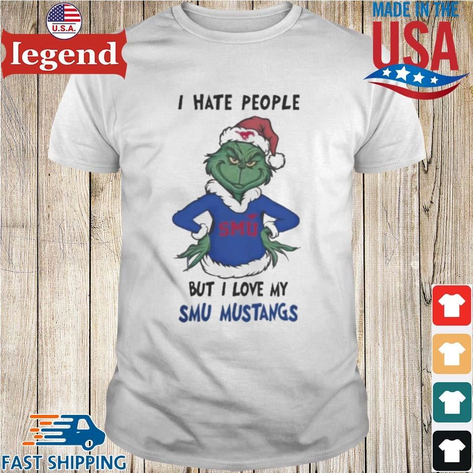 I Hate People But I Love My SMU Mustangs Grinch Merry Christmas Shirt