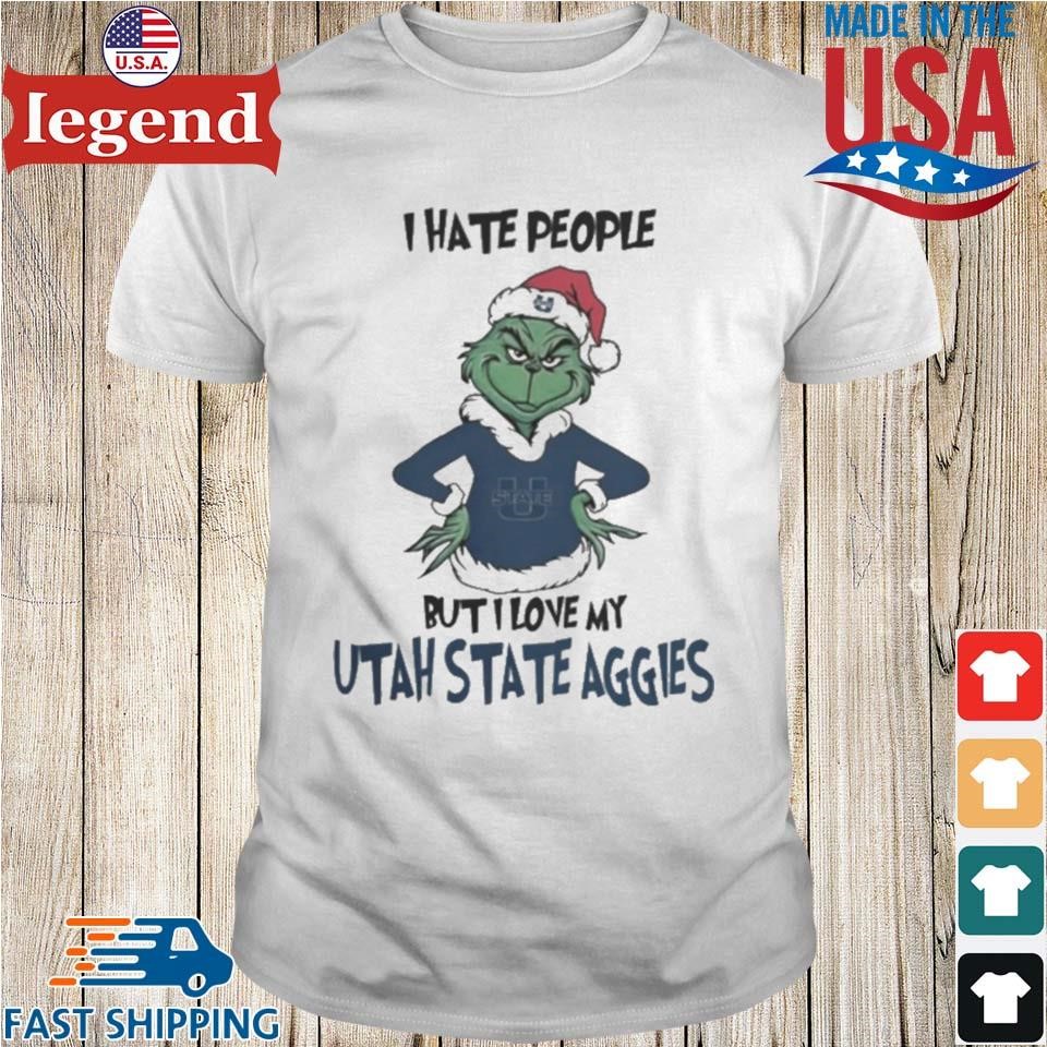 I Hate People But I Love My Utah State Aggies Grinch Merry Christmas Shirt