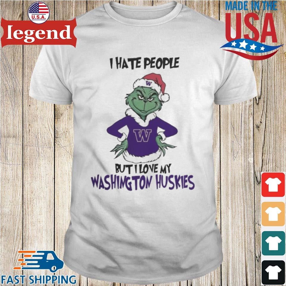 I Hate People But I Love My Washington Huskies Grinch Merry Christmas Shirt