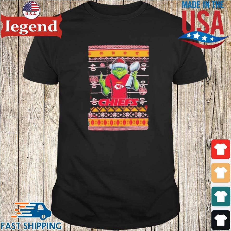 Kansas City Chiefs X Grinch Christmas With Super Bowl Trophy Ugly Christmas Shirt