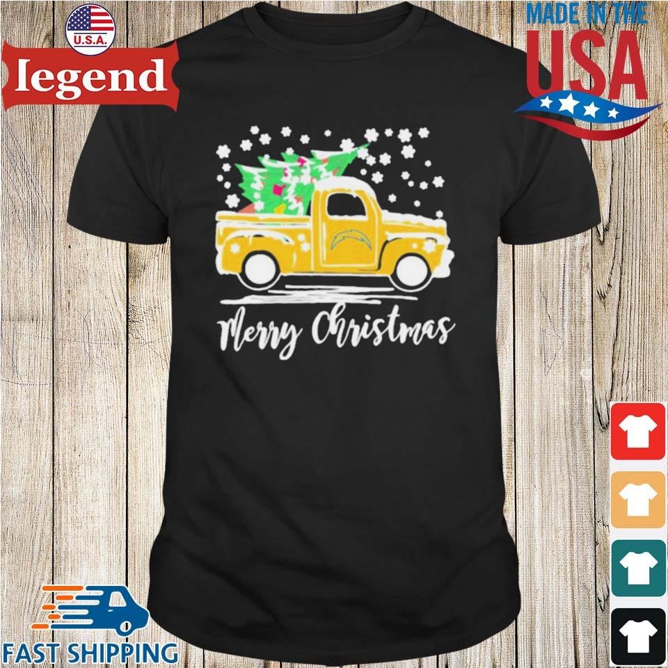 Los Angeles Chargers Logo Truck and Tree Merry Christmas Shirt