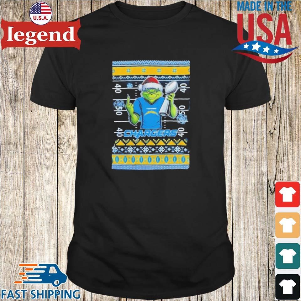 Los Angeles Chargers X Grinch Christmas With Super Bowl Trophy Ugly Christmas Shirt