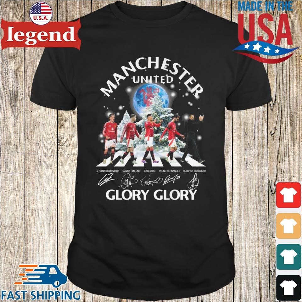 Manchester United Glory Glory Merry Christmas Walking Signatures 2024 Shirt