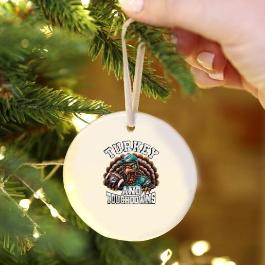 Miami Dolphins Happy Thanksgiving Turkey And Touchdowns 2024 Ornament