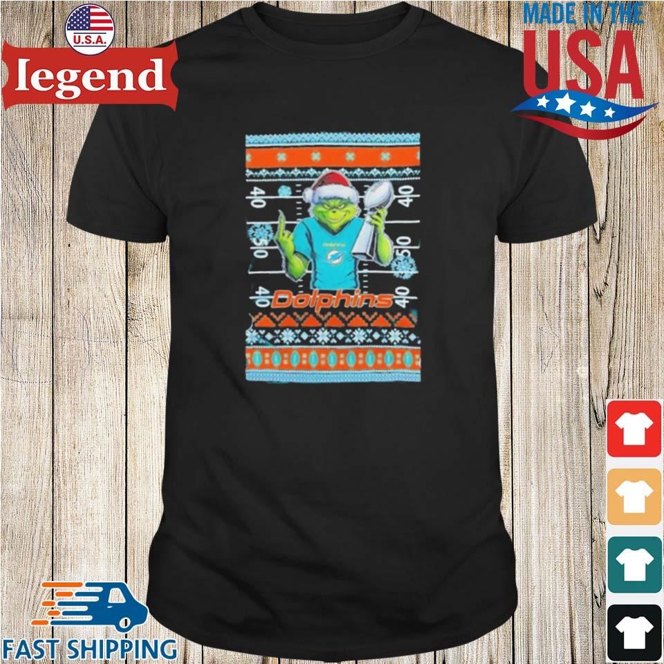 Miami Dolphins X Grinch Christmas With Super Bowl Trophy Ugly Christmas Shirt