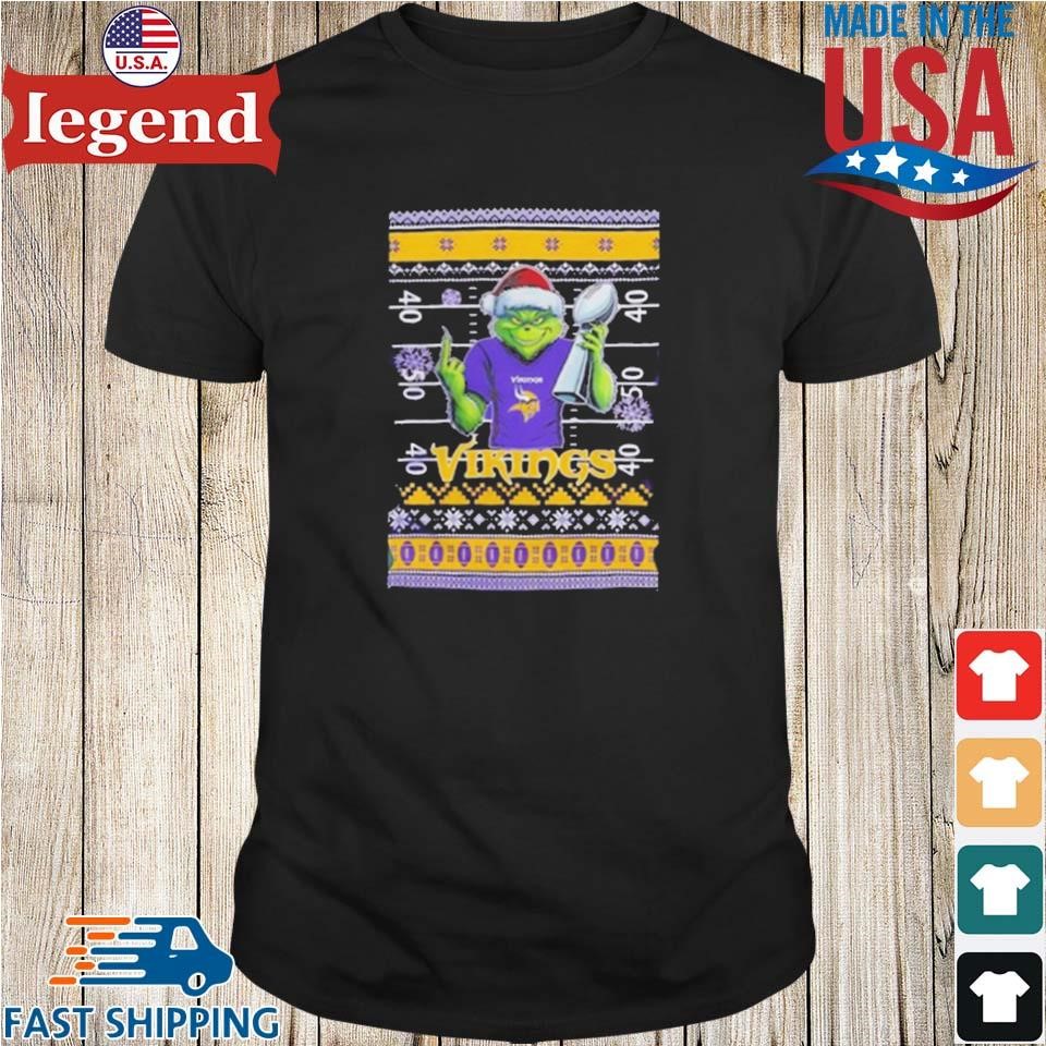 Minnesota Vikings X Grinch Christmas With Super Bowl Trophy Ugly Christmas Shirt