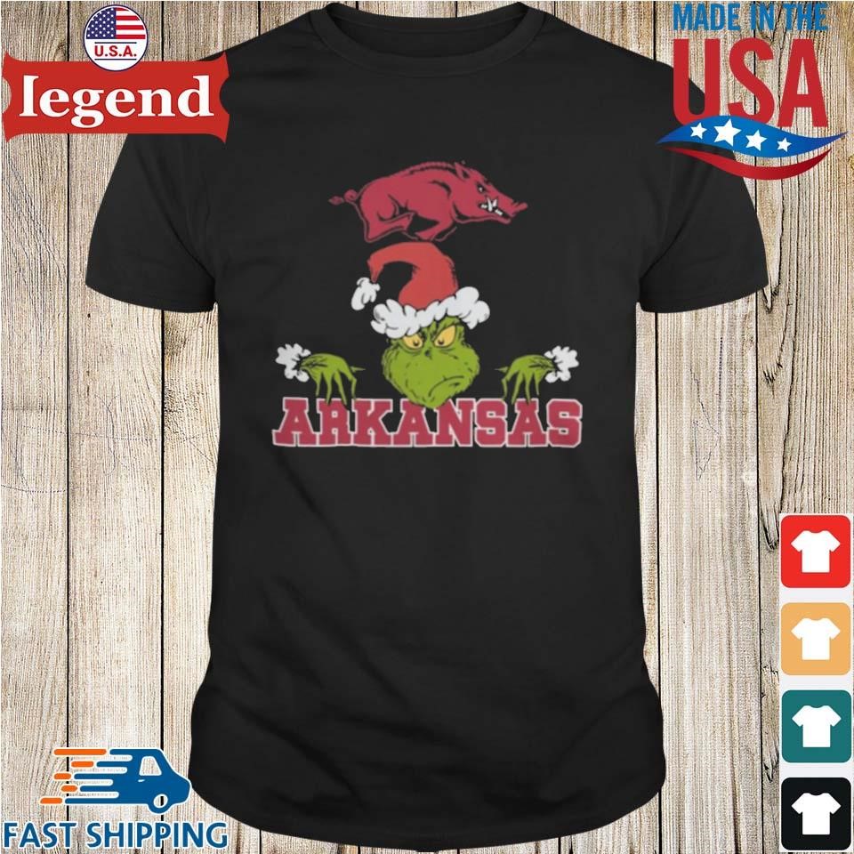 NCAA Arkansas Razorbacks Logo Football Grinch Christmas 2024 Shirt