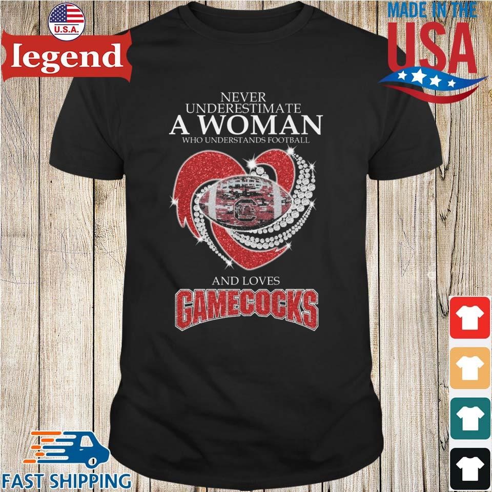 Never Underestimate A Woman Who Understands Football And Loves South Carolina Gamecocks Diamond Heart Shirt