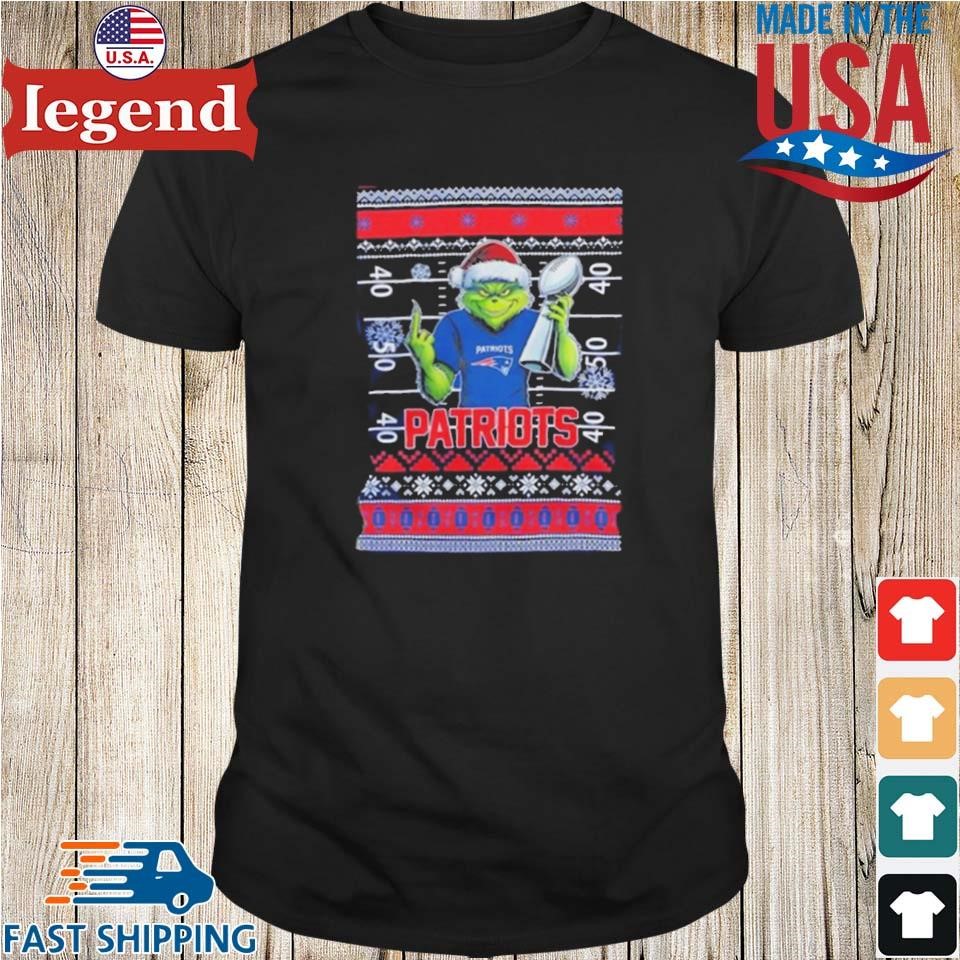 New England Patriots X Grinch Christmas With Super Bowl Trophy Ugly Christmas Shirt