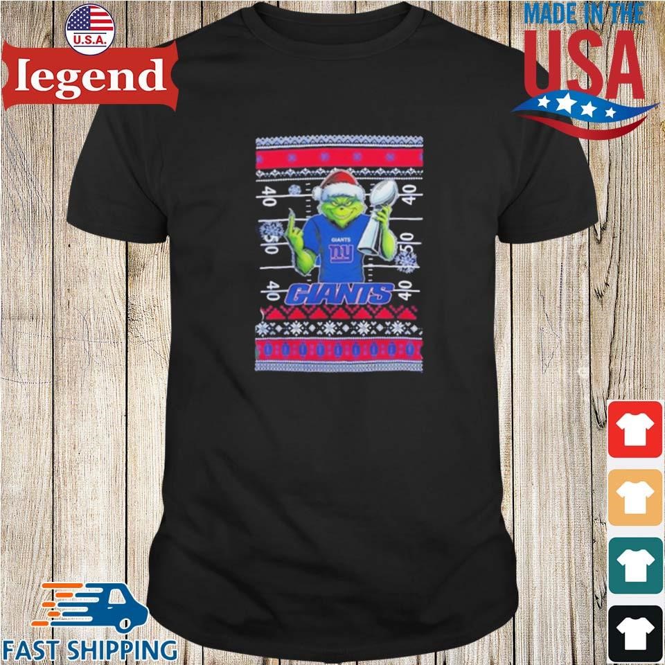 New York Giants X Grinch Christmas With Super Bowl Trophy Ugly Christmas Shirt